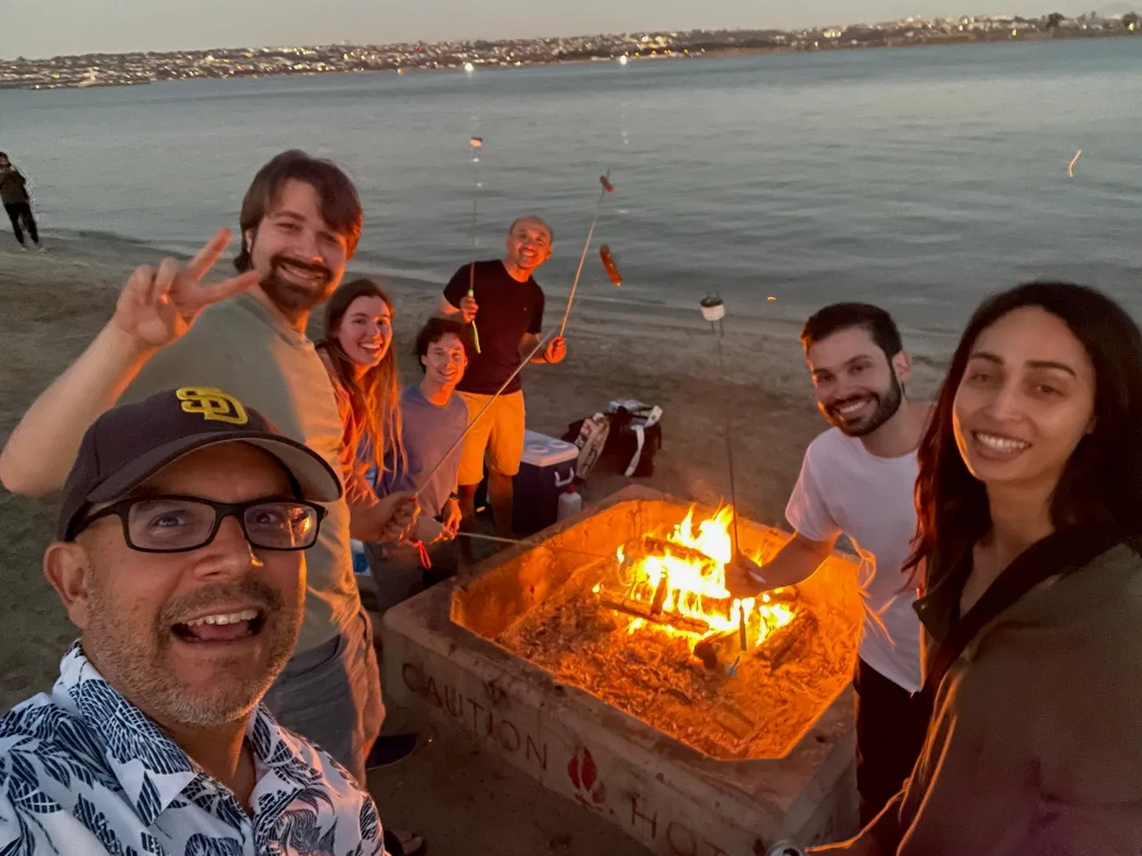 Danny and his class having a bonfire