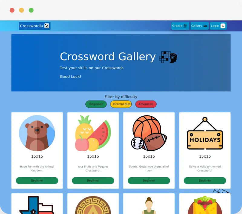 Crosswordia project interface
