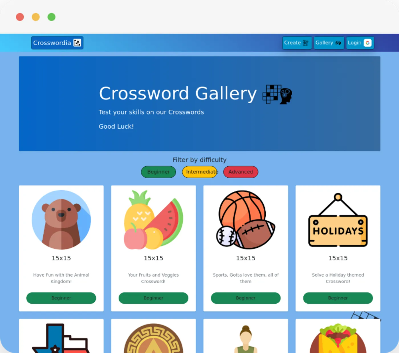 Crosswordia application screenshot