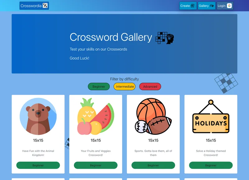 Crosswordia project interface